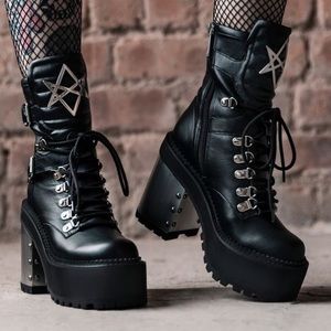 Killstar Celestial Platform Chunky Heel Goth Alt Metal Boots Lace Up Zipper